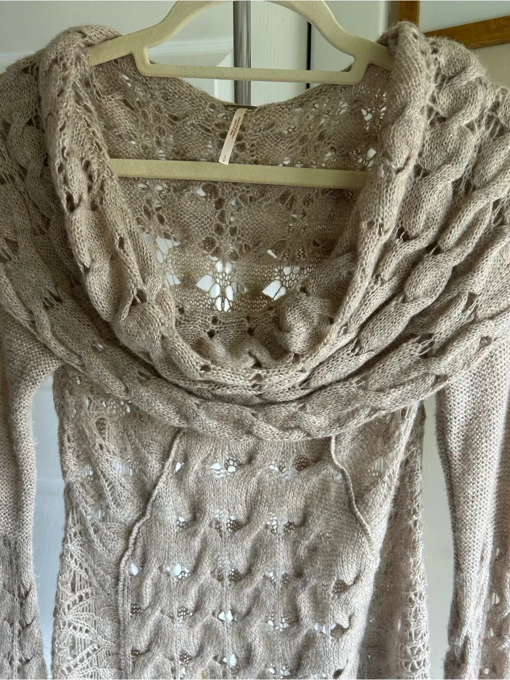 Free People Women’s taupe Openwork Cowl Neck Sweater. Small. Great condition.